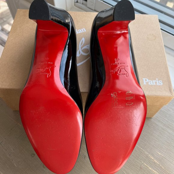 Christian Louboutin Miss Tack 70 Black Patent Leather Block Heel Pumps - Picture 6 of 8